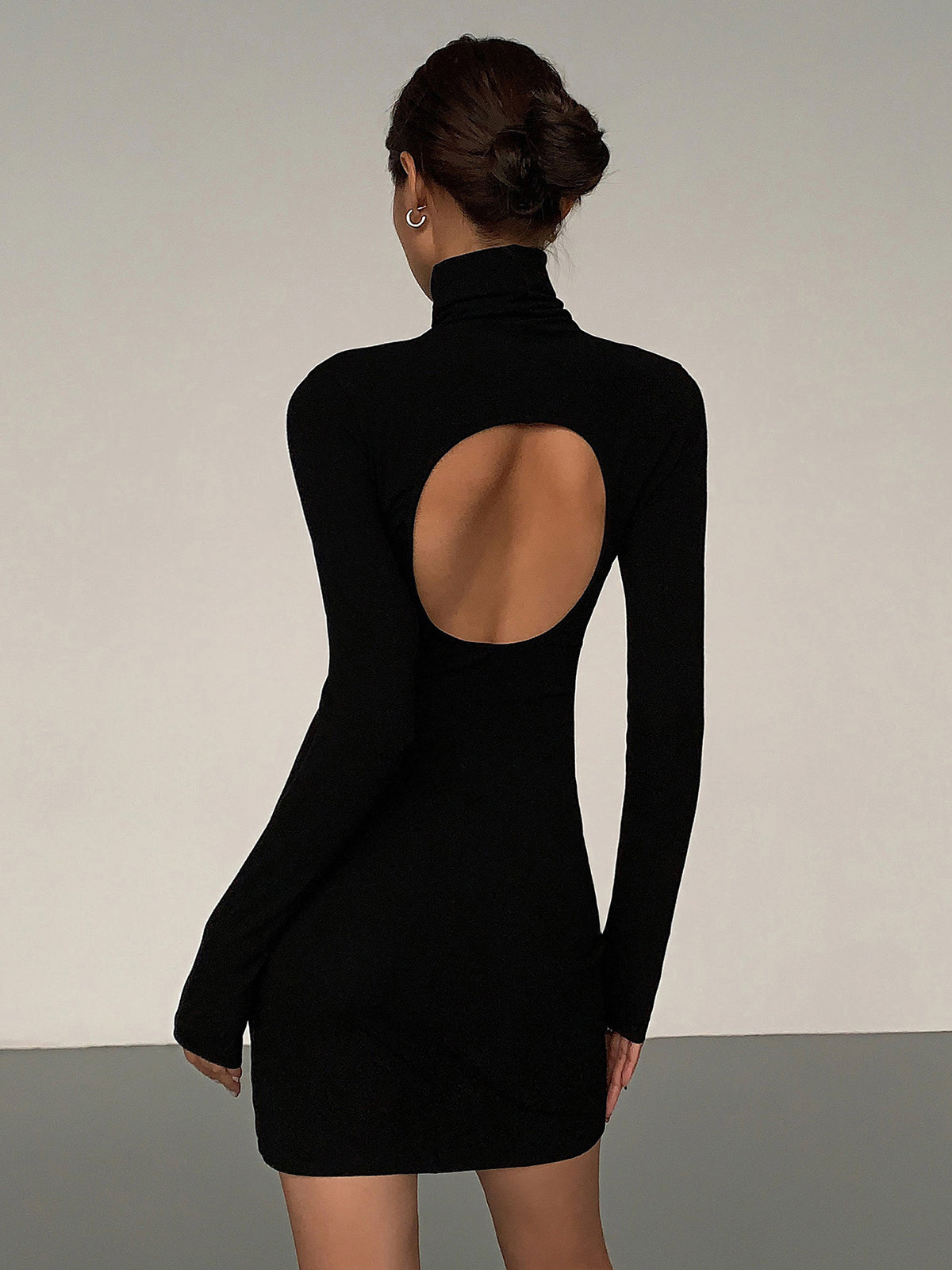 long sleeve open back short dress Turtleneck Open Back Long Sleeve Short Dress