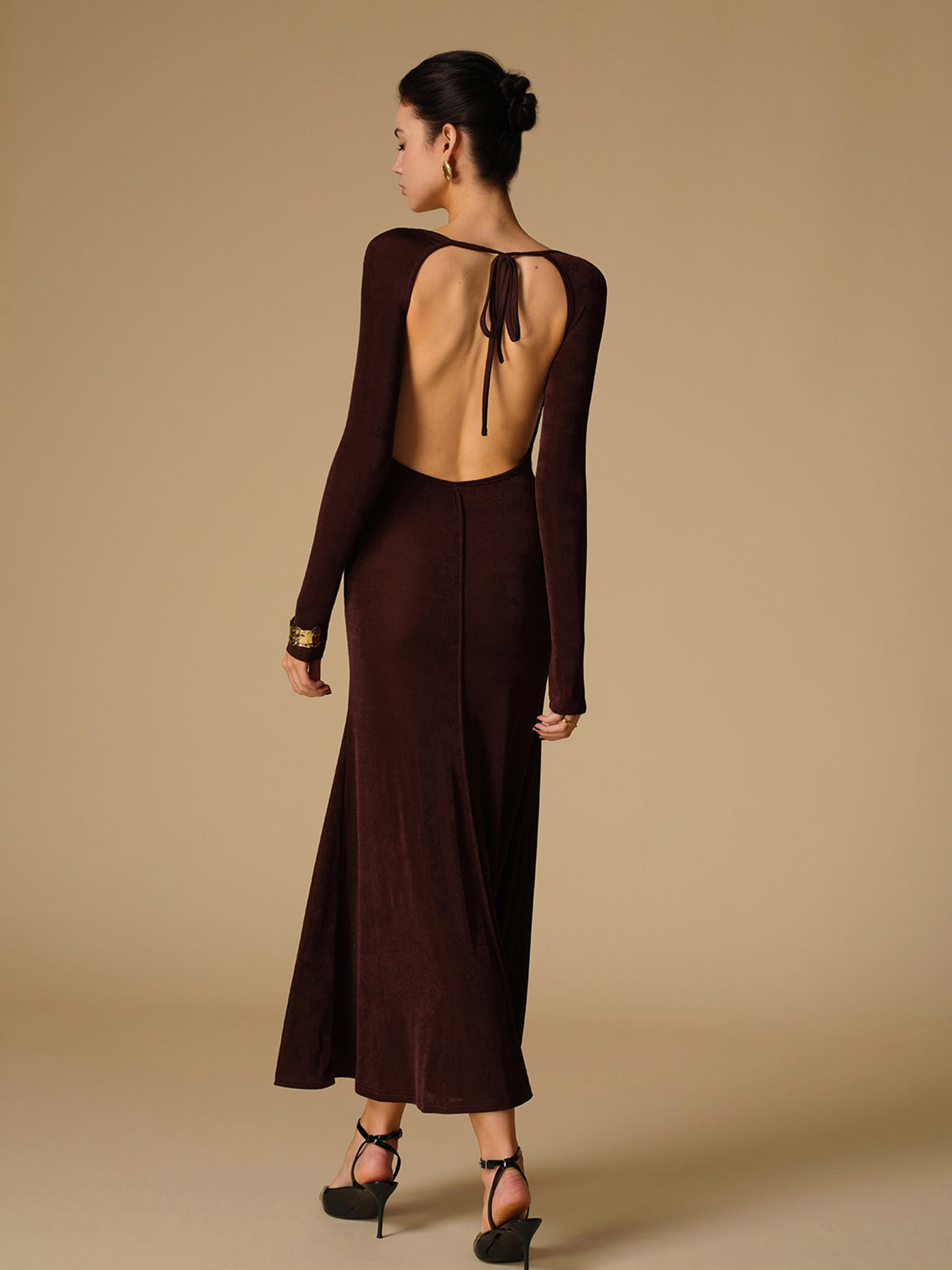Tie Neck Backless Jersey Long Dress | COMMENSE Tie Neck Backless Jersey Long Dress | COMMENSE