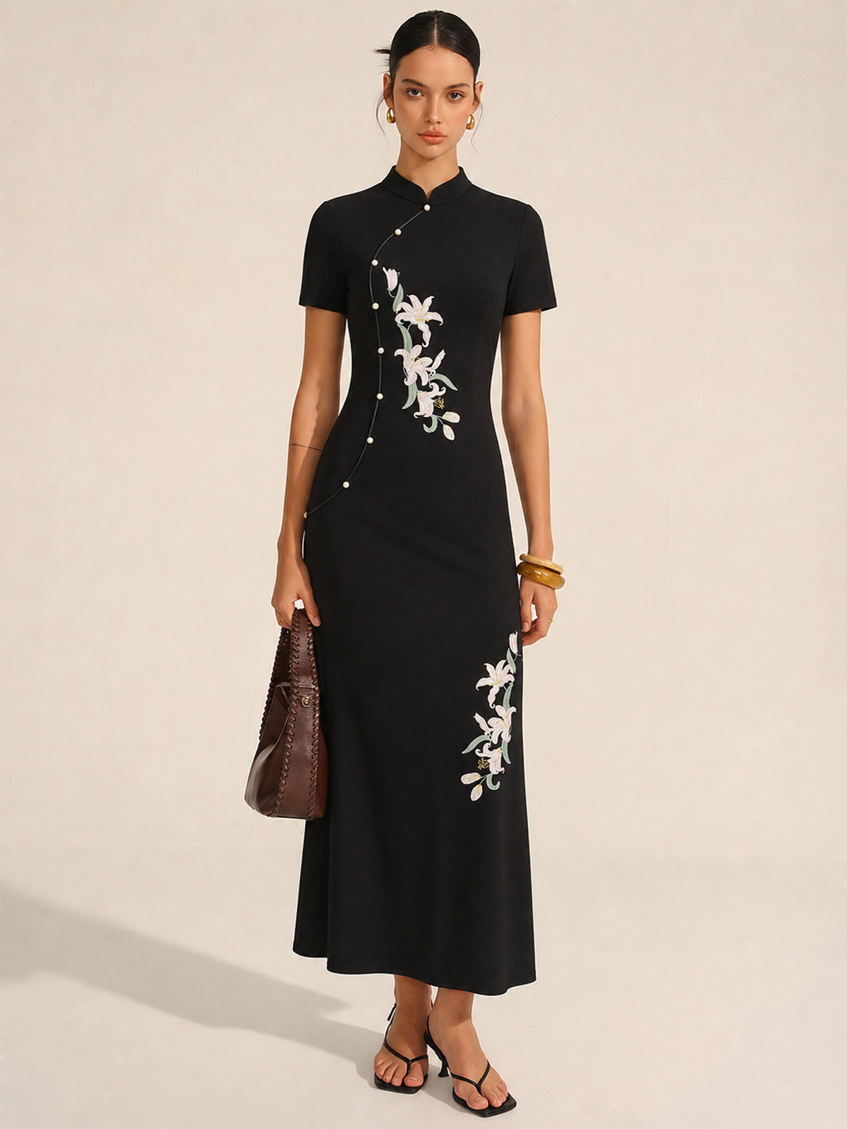 cheongsam maxi dress Floral Embroidered Cheongsam Maxi Dress