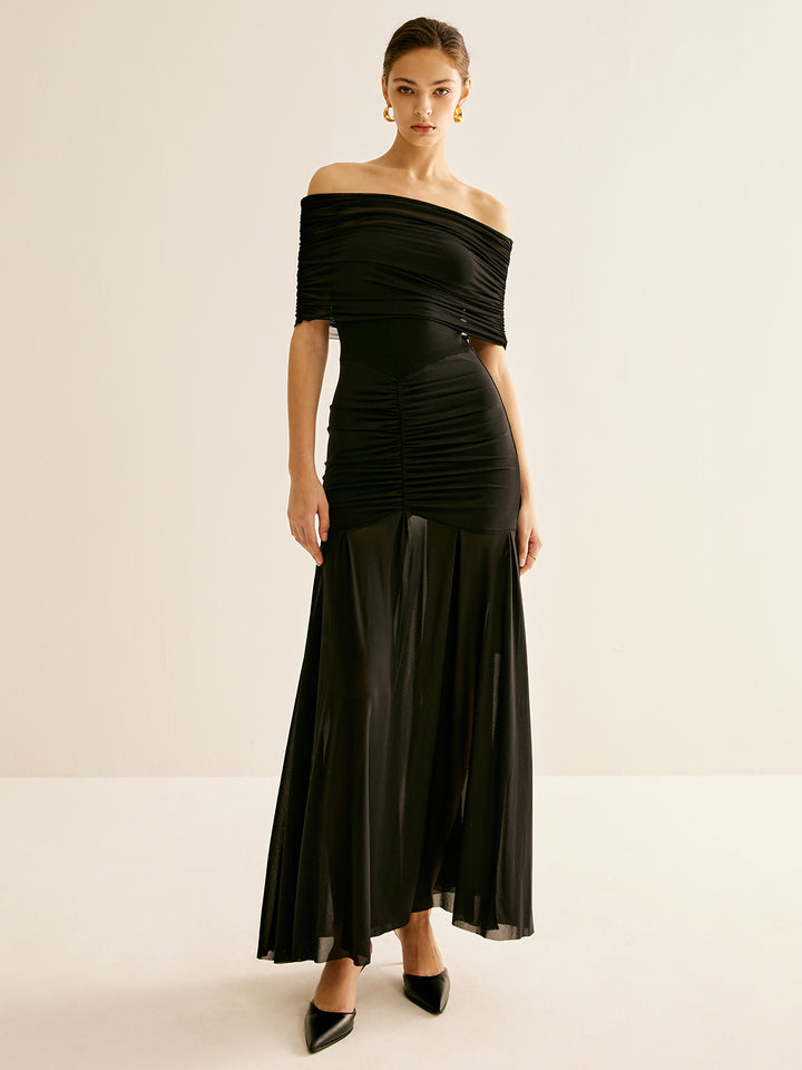 knee length dresses for ladies Lyndon Long Sleeve Slinky Maxi Dress / Black | Meshki