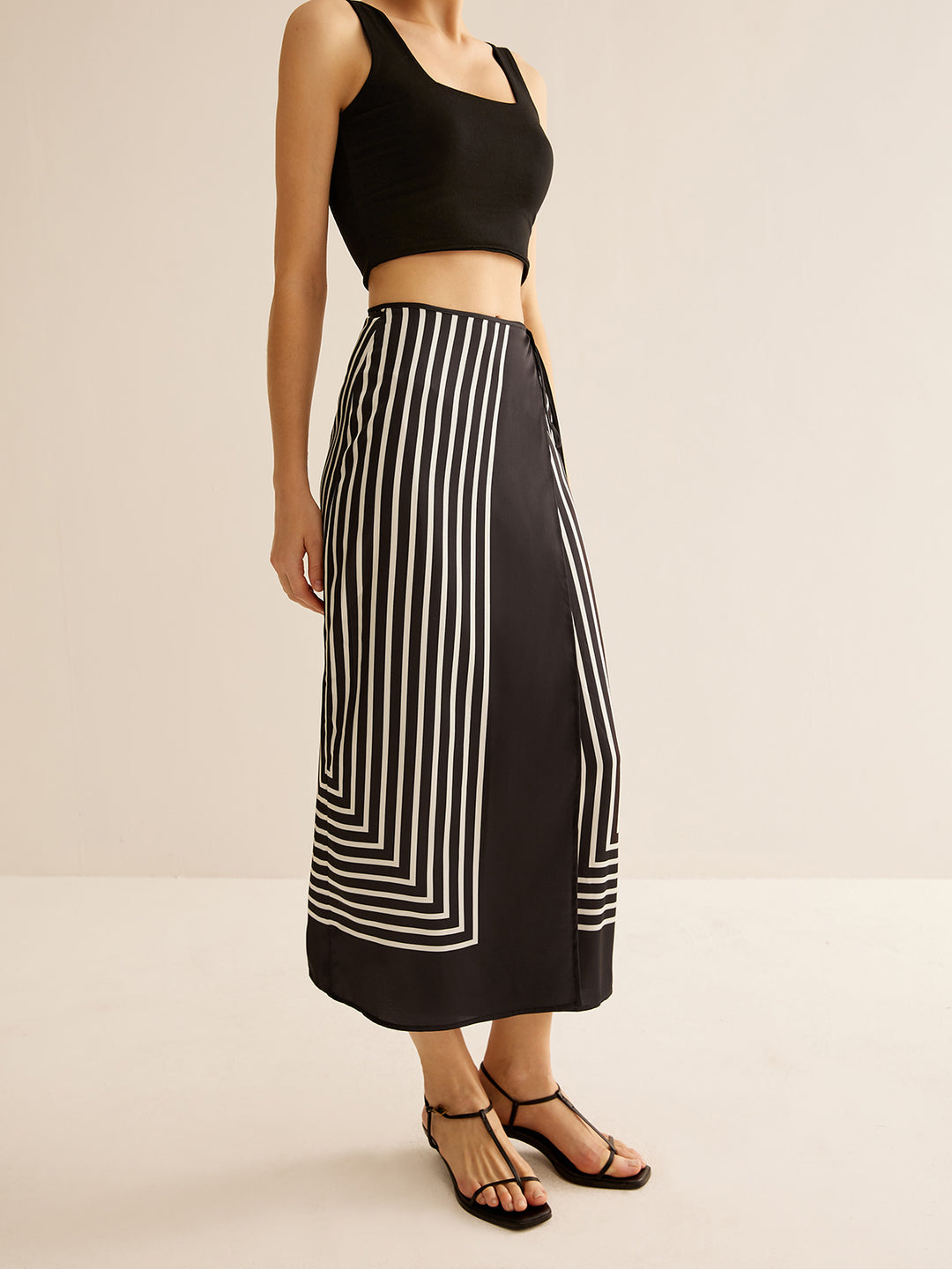 Geometric Pinstripe Satin Wrap Tie Skirt – COMMENSE