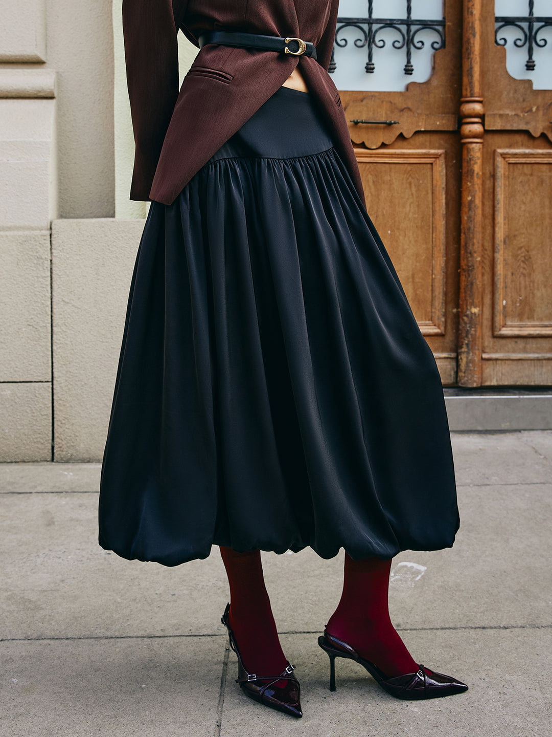 【Grailz】24HS BELTED PLEATS SKIRT UNBALANCE PLEATS WRAP SKIRT [BLACK] - GRAILZ