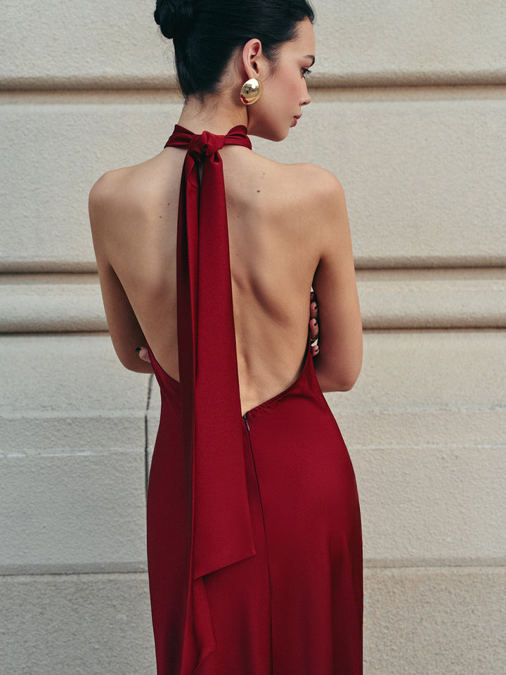 Open Back Satin Halter Dress | COMMENSE Open Back Satin Halter Dress | COMMENSE