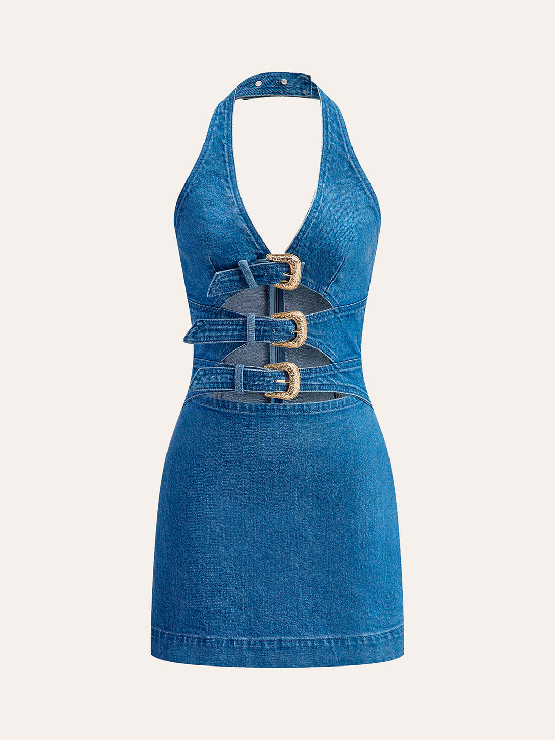 jean blue dress Halter Neck Buckle Detail Denim no-returns:2023-12-26_2024-01-07 Pair with layered accessories Maternity Dress for Photoshoot, Color:Custom Color(Leave a note)