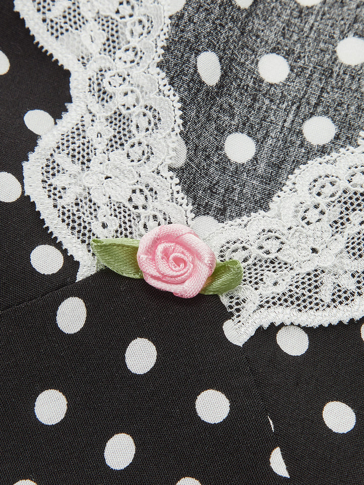Polka Dot Lace-Trim Dress – COMMENSE