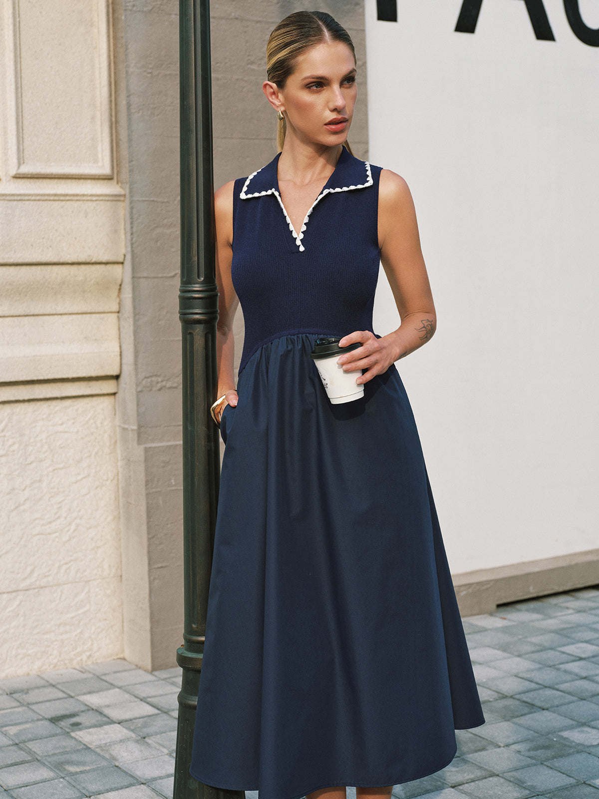 pocketed maxi dress Sleeveless Collared Pocketed Maxi Dress